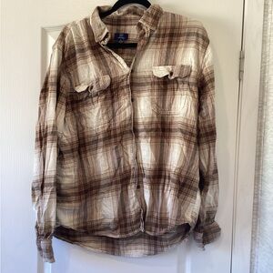 George Brown and Cream Plaid Casual Button-Down Shirt sizeXL EUC